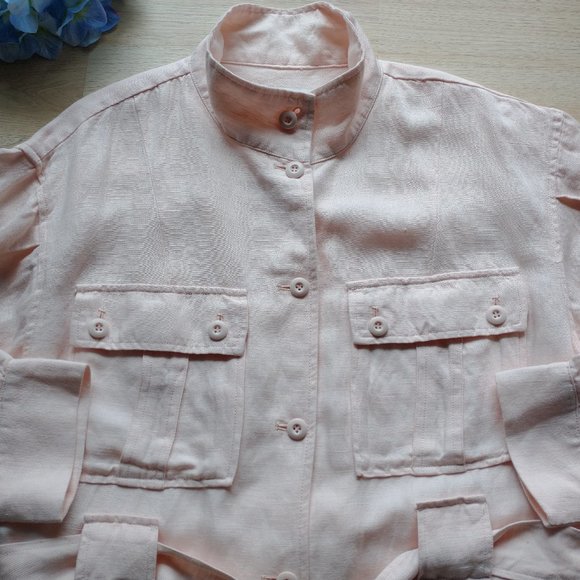 Joie Sirena Linen Blend Utility Military Jacket Belt Shell Pink Women Size L - Picture 11 of 14